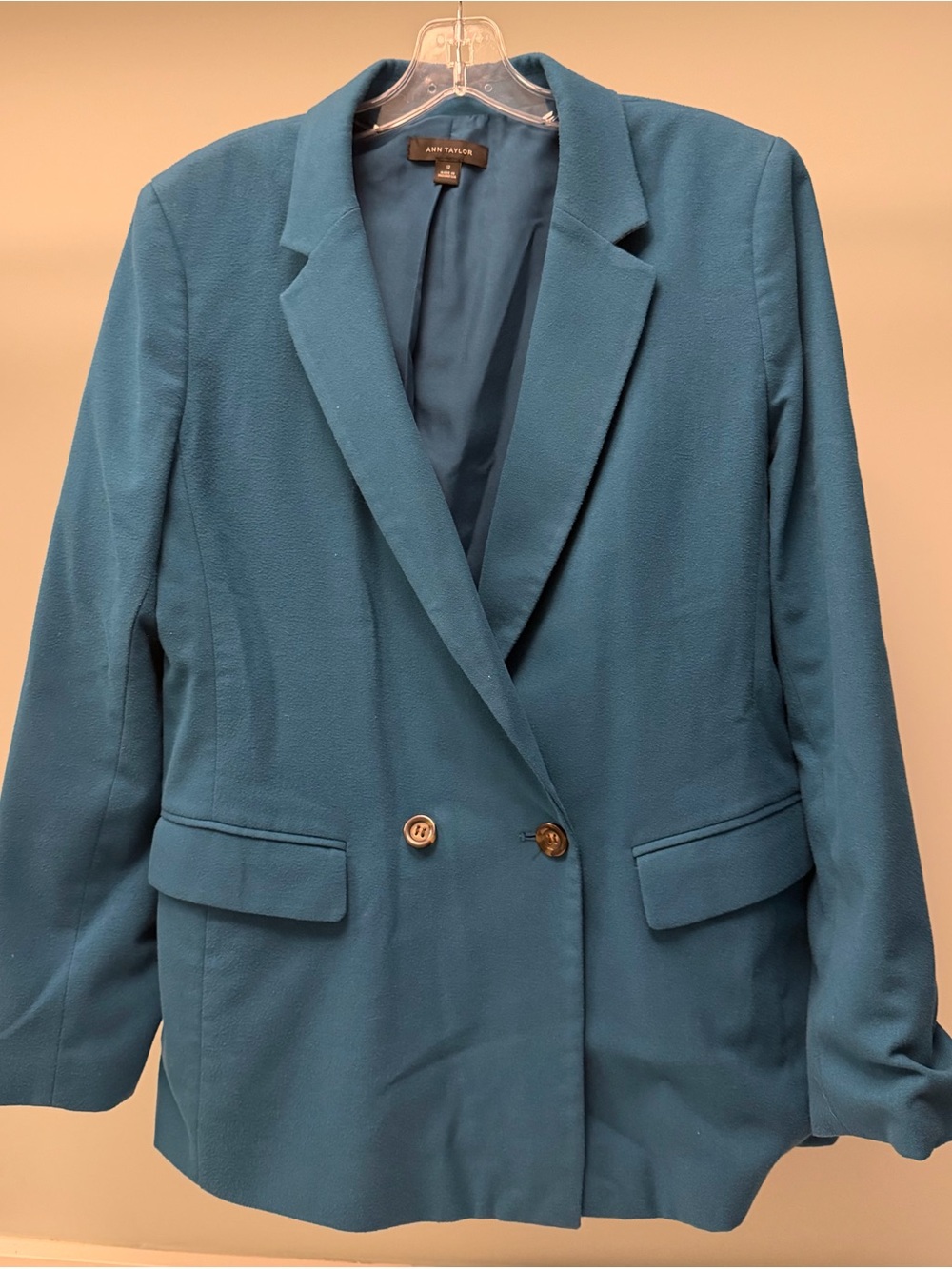 Ann Taylor Teal Double-Breasted Suit Jacket with Gold Buttons
